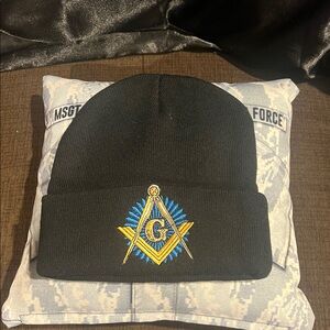 Black Masonic Embroidered Beanie Hat - G Symbol